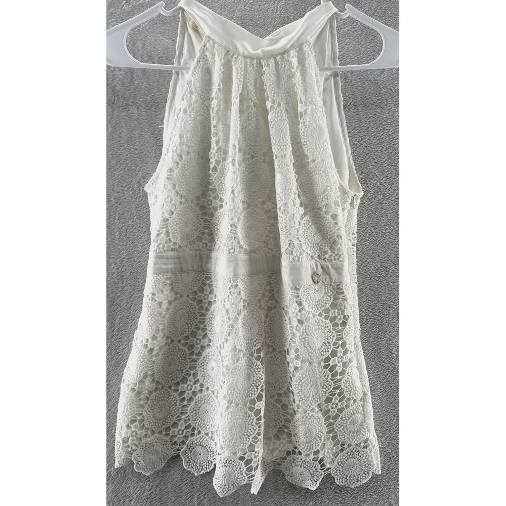 Fracomina Blouse Womens Small White Lace Keyhole Back Top Tie Neck Sleeveles